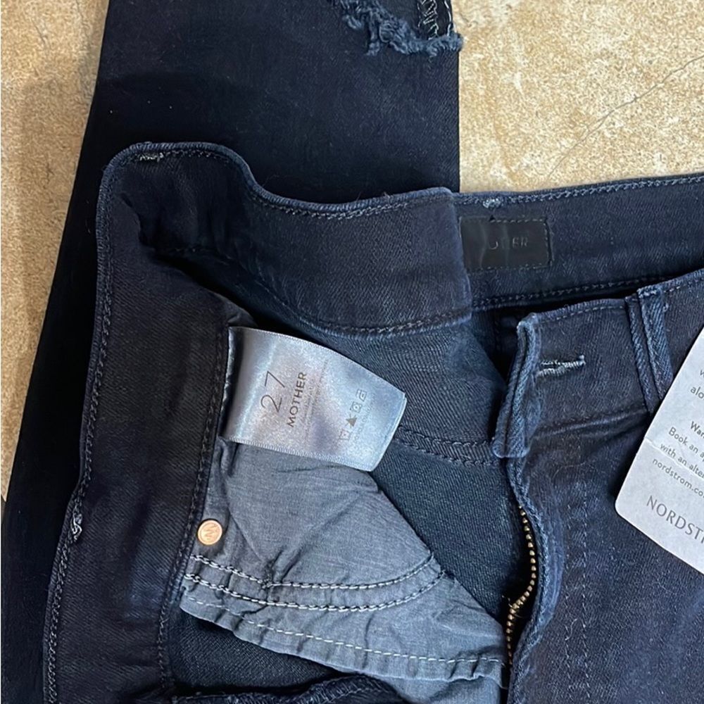 Mother Jeans Stunner Zip Ankle Step Fray High Rise Dark Blk Blue Casual NWT - Picture 9 of 14
